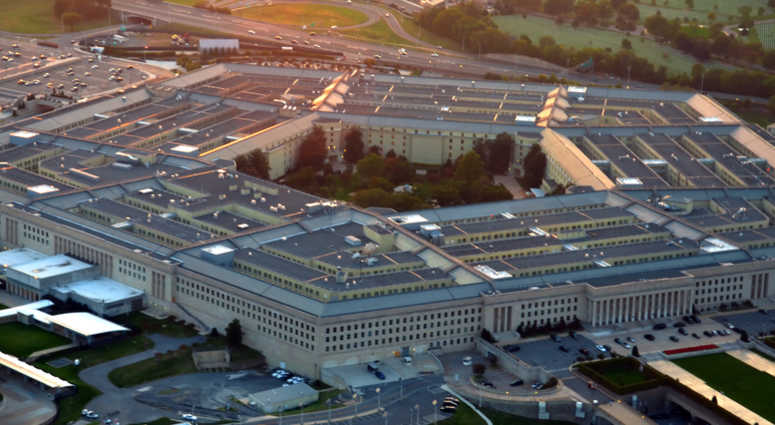 US pentagon building aerial view at sunset US pentagon building aerial view at sunset
