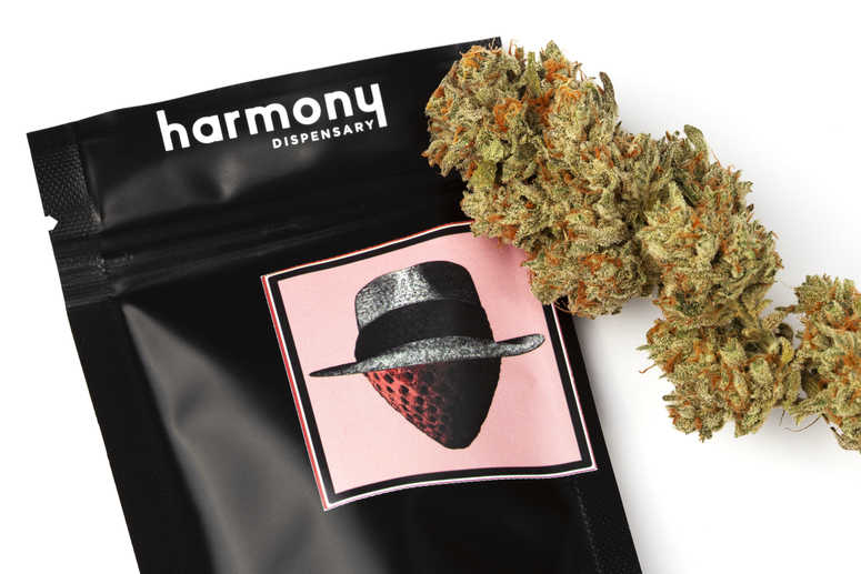 A pack of Strawberry OG available to medical marijuana card holders at Harmony Dispensary. Strawberry OG Harmony Dispensary