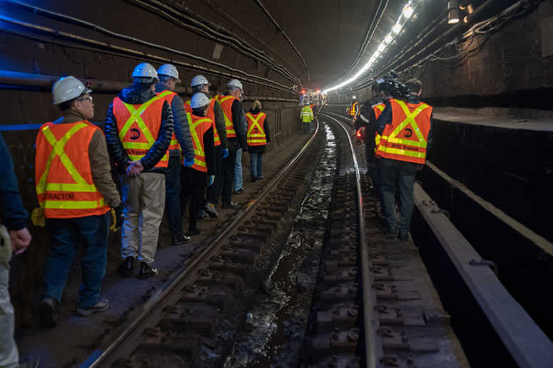 Experts from Columbia and Cornell universities tour the Canarsie Tunnel on Dec. 14, 2018. Canarsie Tunnel
