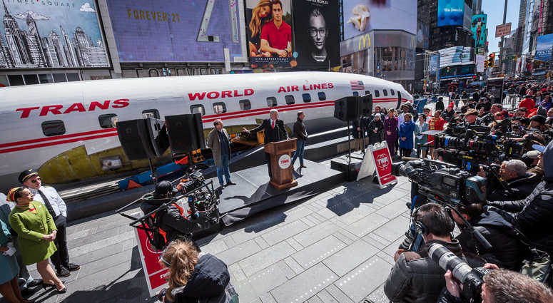 Connie the 1958 Lockheed Constellation airplane in Times Square. Connie the 1958 Lockheed Constellation