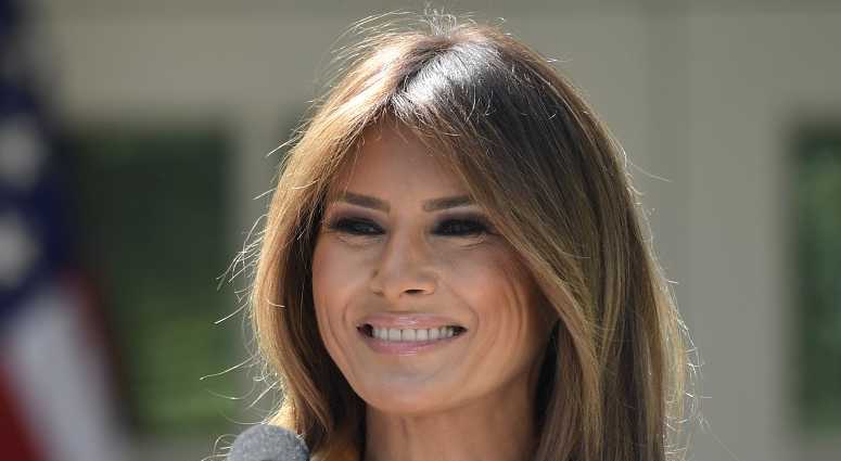 First lady Melania Trump speaks on her initiatives during an event in the Rose Garden of the White House in Washington. The White House says Melania Trump is hospitalized after undergoing a procedure to treat a benign kidney condition.
