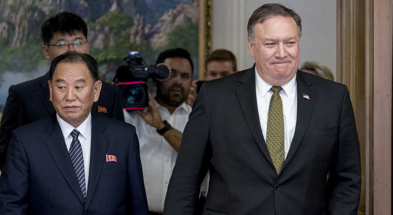 U.S. Secretary of State Mike Pompeo, right, and Kim Yong Chol, left, a North Korean senior ruling party official North Korea Nuclear Talks