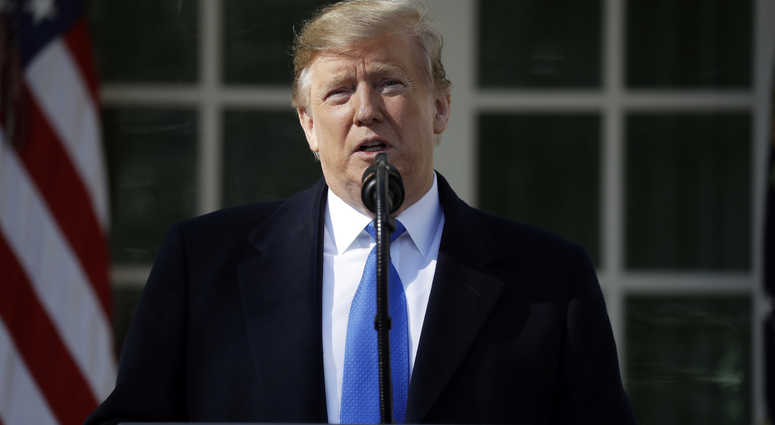 President Donald Trump speaks during an event in the Rose Garden at the White House in Washington, Friday, Feb. 15, 2019, to declare a national emergency in order to build a wall along the southern border. President Donald Trump