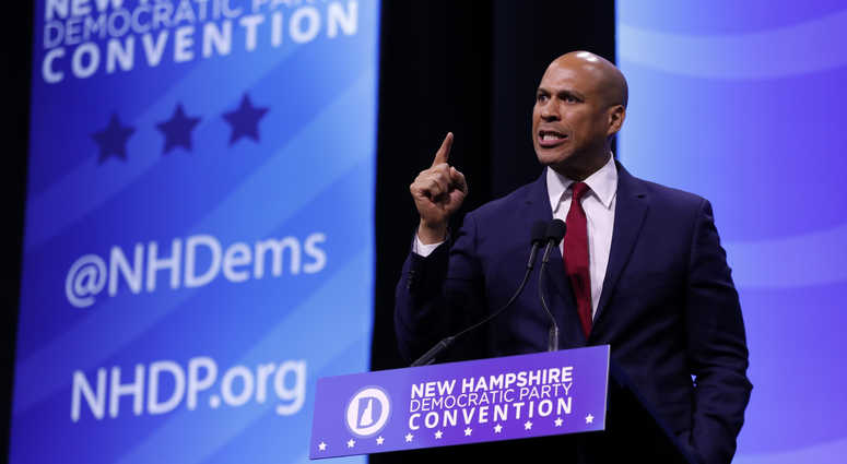 Democratic presidential candidate Sen. Cory Booker, D-N.J speaks during the New Hampshire state Democratic Party convention, Saturday, Sept. 7, 2019, in Manchester, NH. Cory Booker New Hampshire