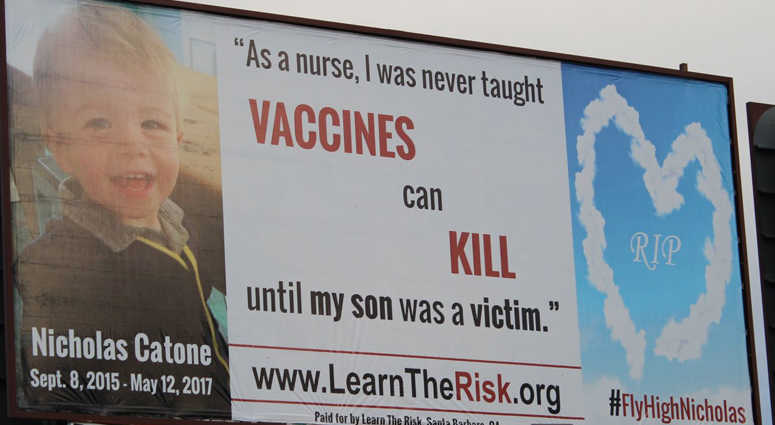 An anti-vaccination billboard outside of Syracuse. An anti-vaccination billboard outside of Syracuse.