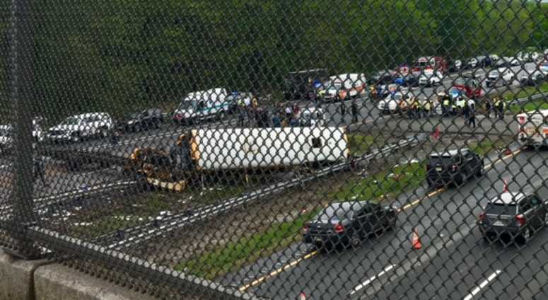 The scene of a school bush crash on Route 80 in Mount Olive. The scene of a school bush crash on Route 80 in Mount Olive.