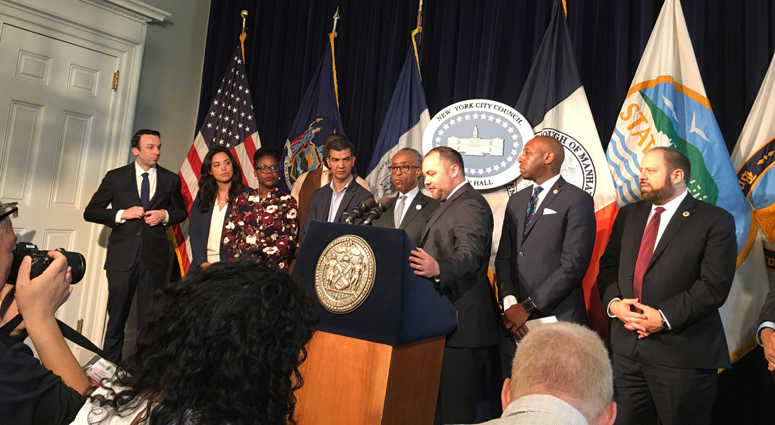 Corey Johnson and Al Sharpton joined by other local leaders on May 15, 2018 Corey Johnson and Al Sharpton