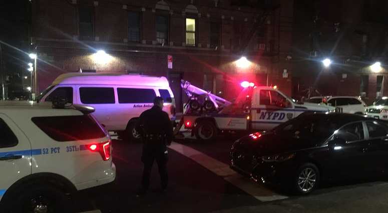 The ambulette was towed away Tuesday morning. Ambulette hits teen