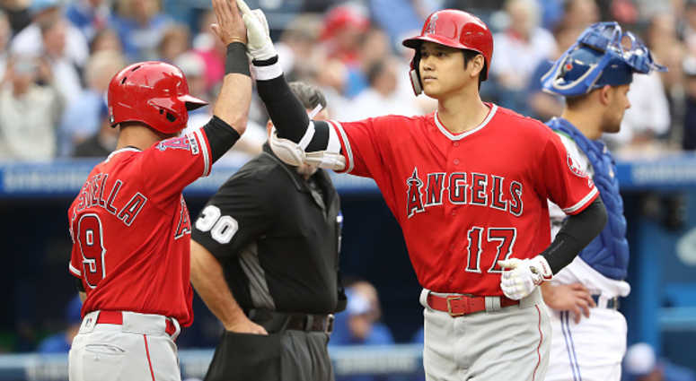 Shohei Ohtani, Angels Shohei Ohtani of the Angels celebrates a home run against the Blue Jays.