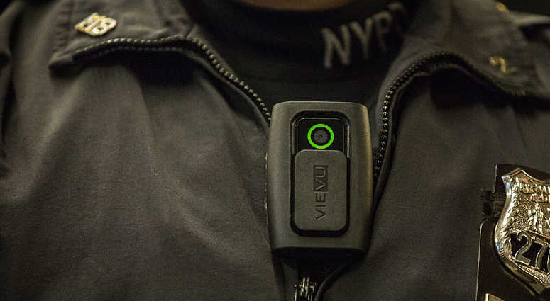 NYPD Officer Joshua Jones demonstrates how to use and operate a body camera Police Body Camera