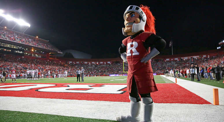 The Rutgers Scarlet Knights mascot stands on the field during a game against the Ohio State Buckeyes The Rutgers Scarlet Knights mascot stands on the field during a game against the Ohio State Buckeyes