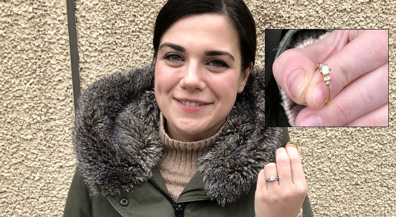 Laura Albanese holds the lost engagement ring. Laura Albanese ring