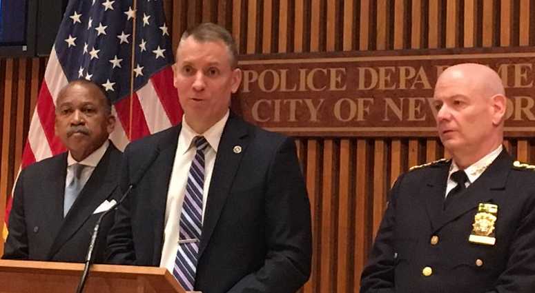 NYPD Chief of Detectives Dermot Shea at news conference on Frank Cali shooting.