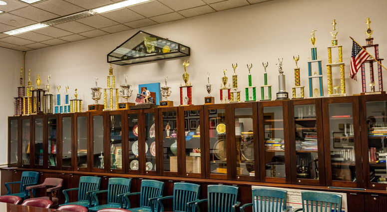 Trophy case at Stuyvesant High School. Trophy case at Stuyvesant High School.