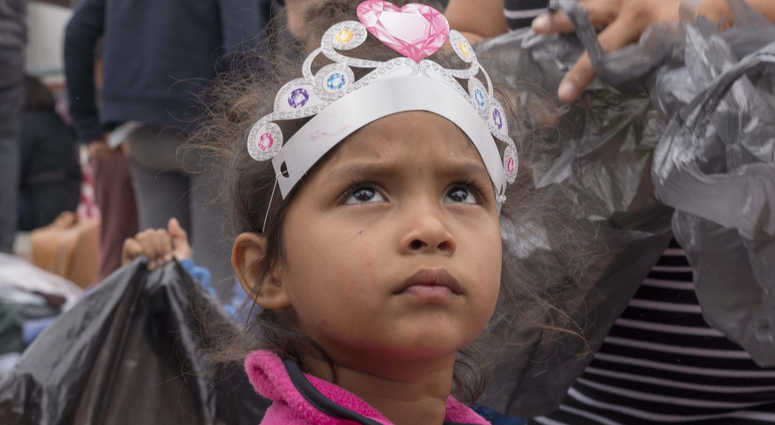 Central American migrant children camped outside the entrance of the San Ysidro port of entry. Migrant children