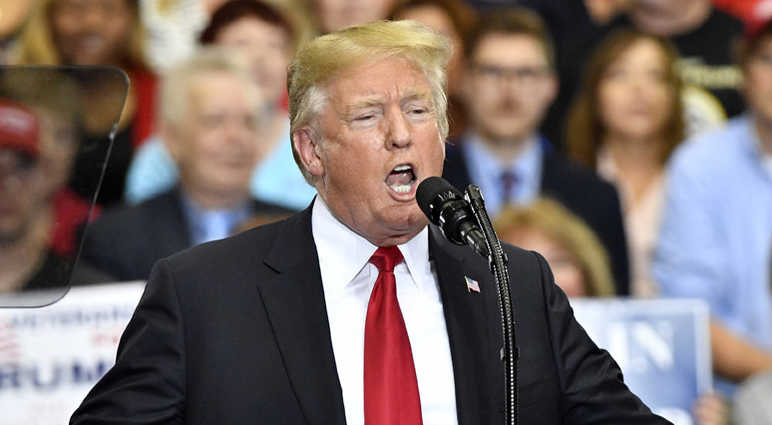 President Donald Trump speaks during his rally at Municipal Auditorium. trump