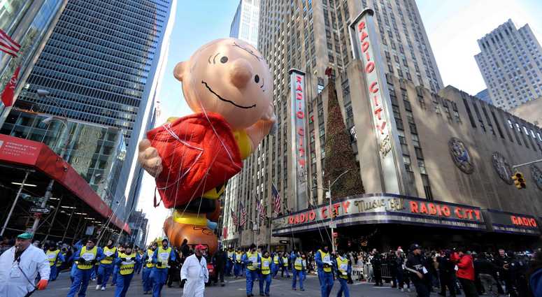 The Charlie Brown balloon makes its way down 6th Ave. in Manhattan during the annual Macy's Thanksgiving Day Parade Nov. 22, 2018. Thanksgiving Parade