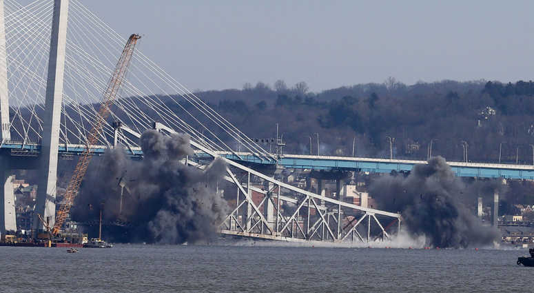Demolition of the eastern structure of the Tappan Zee Bridge is taken down with controlled explosives on Tuesday, January 15, 2019. Tappan Zee Demolition