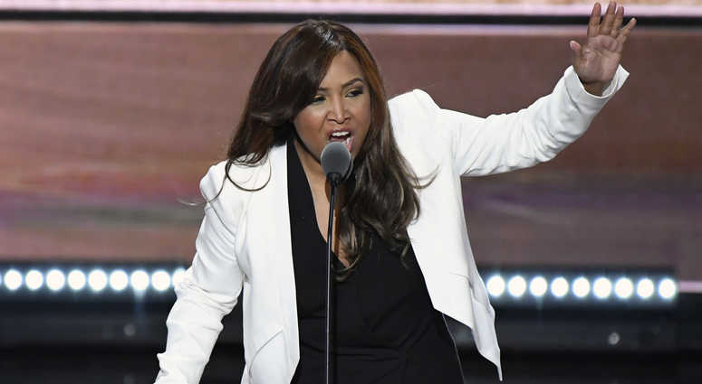 Lynne Patton, then-vice president of The Eric Trump Foundation and senior assistant to Eric Trump, Ivanka Trump and Donald Trump Jr., speaks during the 2016 Republican National Convention at Quicken Loans Arena. Lynne Patton
