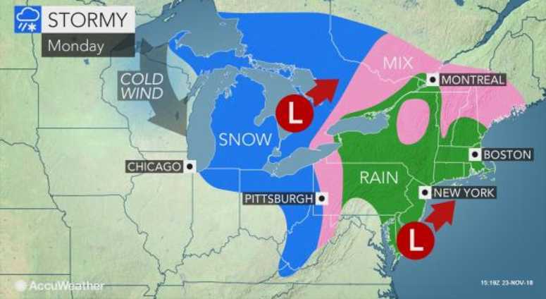 Rain is forecast across the East Coast on Monday. MONDAY RAIN
