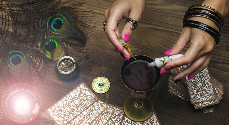 Witch prepares a magic potion. Witchcraft