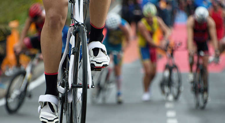 Bikers in a triathlon. triathlon