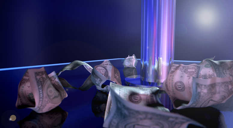 Stripper pole and crumpled bills. Stripper pole and crumpled bills.