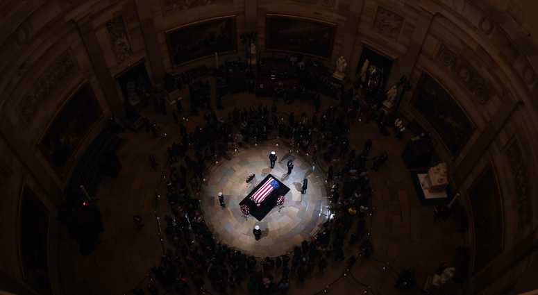 Dec 3, 2018; Washington, DC, USA; President George H.W. Bush lies in state at the U.S. Capitol Rotunda. Mandatory George H.W. Bush