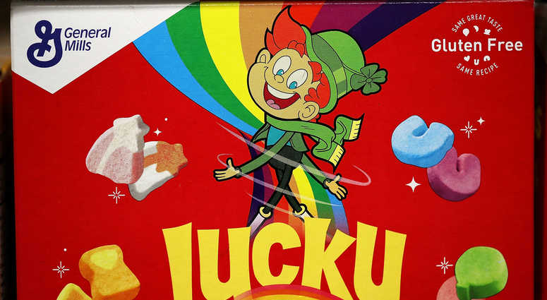 A box of Lucky Charms cereal