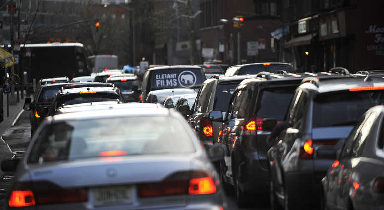 Traffic in Manhattan. Congestion pricing traffic