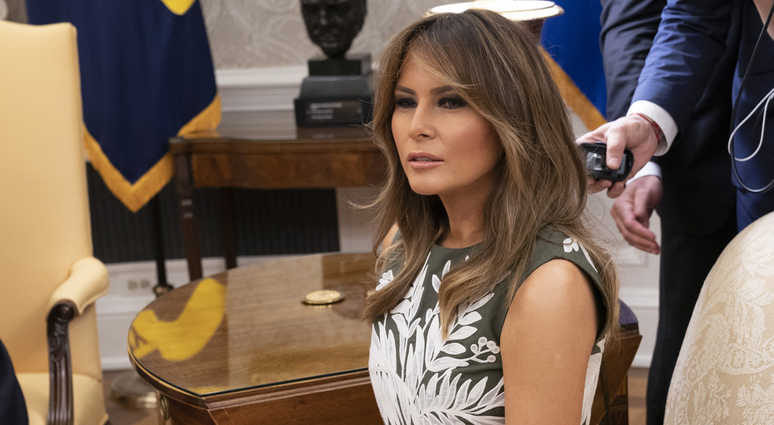 First Lady Melania Trump attends a meeting in the White House. Melania Trump