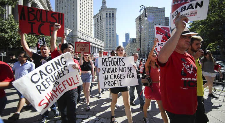 Participants take part in during the “March to Abolish ICE” protest in New York. Immigration Protests