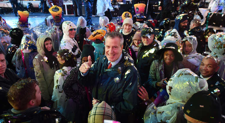 New York City Mayor Bill de Blasio attends the 2019 New Year's Eve celebrations in Times Square, NewYork, NY, January 1, 2019. Bill de Blasio