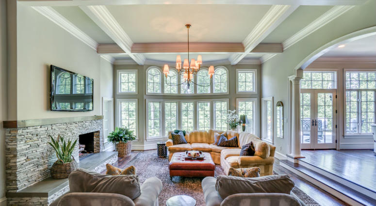 Living room in Bruce Allen's house. Bruce Allen's McLean, Virginia mansion is up for sale again.