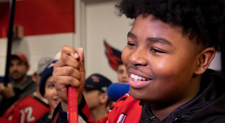 13-year-old Divyne Apollon II of the Metro Maple Leafs meets Devante Smith-Pelly and the Washington Capitals 13-year-old Divyne Apollon II of the Metro Maple Leafs meets Devante Smith-Pelly and the Washington Capitals