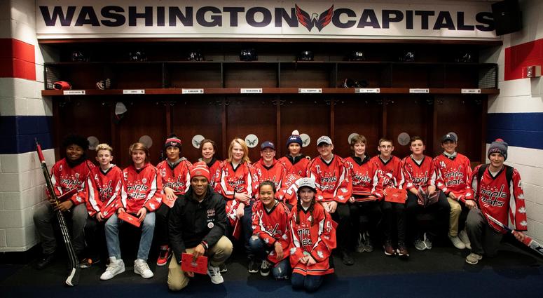 The Metro Maple Leafs pose for a team photo in the Capitals locker room The Metro Maple Leafs pose for a team photo in the Capitals locker room