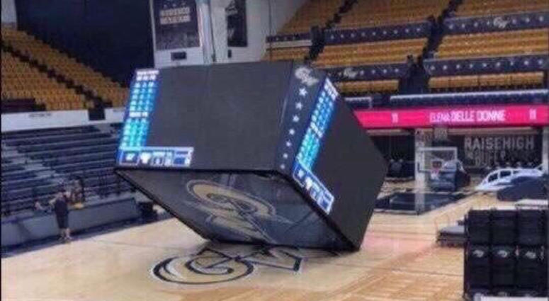 The Charles E. Smith Center jumbotron on the floor. George_Washington_Jumbotron