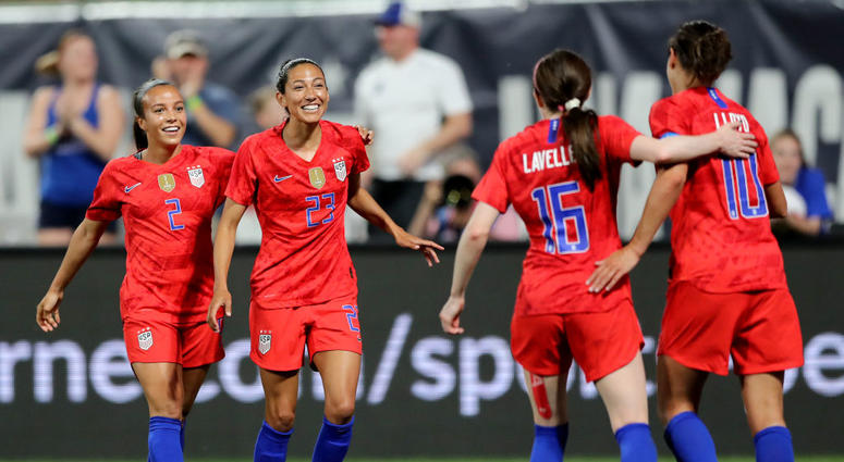 Players from the U.S. Women's National Team celebrate a goal. USWNT_Goal