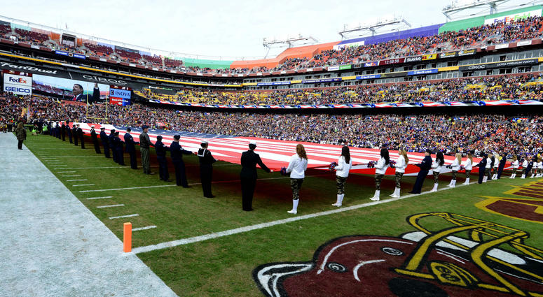 American flag unfurled for the national anthem before a Redskins game at FedEx Field NFL_National_Anthem
