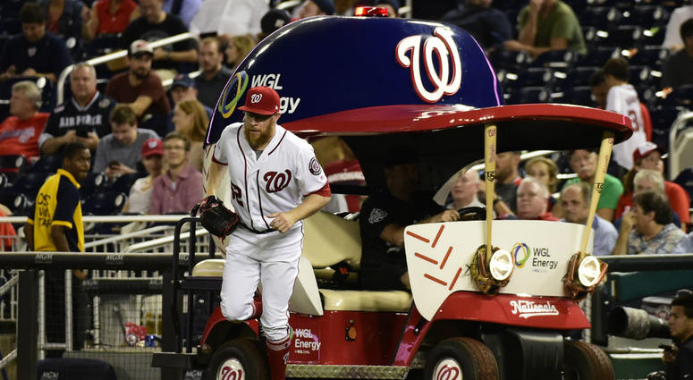 Sean Doolittle runs to the pitcher's mound after riding out in the bullpen cart against the Mets last September. Nationals looking for bullpen cart driver