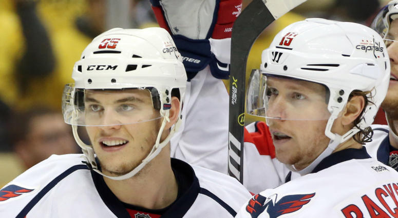 Andre Burakovsky and Nicklas Backstrom of the Washington Capitals burakovsky_backstrom_caps