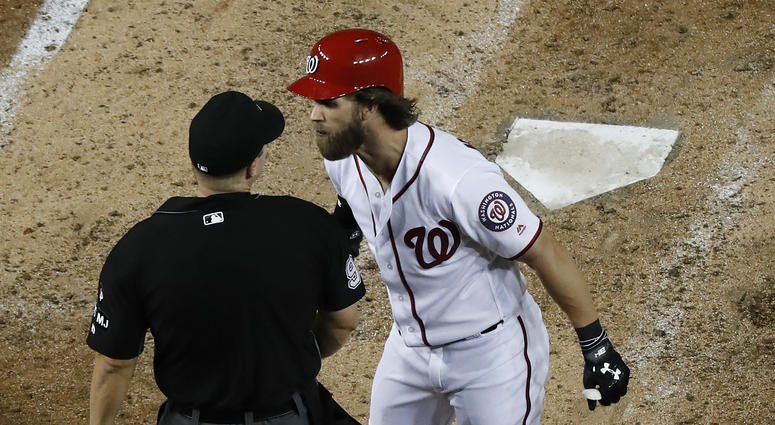 Bryce Harper is ejected by umpire Chris Segal. Bryce_Harper_Ejection