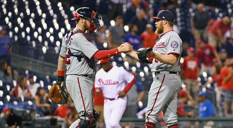 Sean Doolittle and Matt Wieters celebrate a win. Nationals_Win