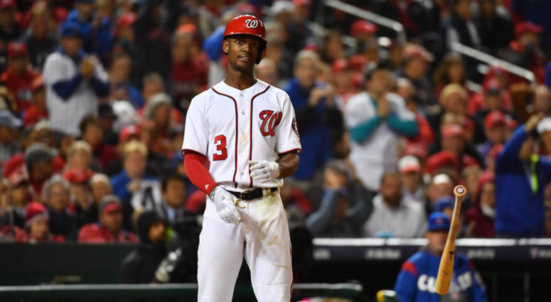Michael A. Taylor reacts after striking out in a 2017 NLDS game against the Cubs Nationals outfielder Michael A. Taylor could miss time with an injury.