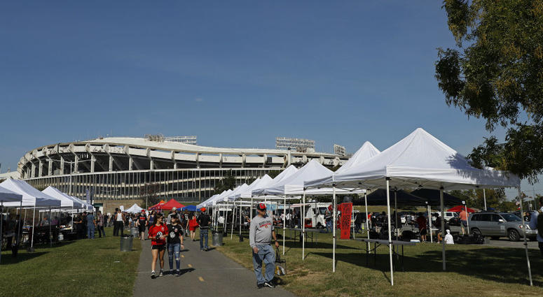 Fans tailgate outside RFK Stadium. RFK_Stadium_DC