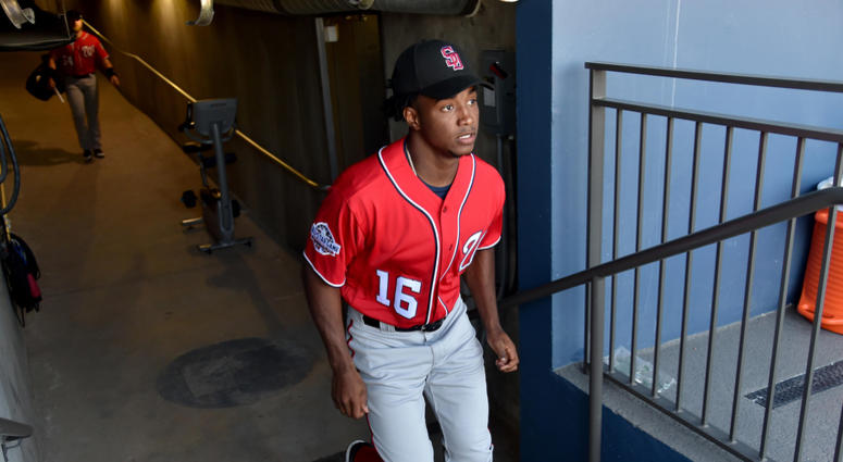Nationals outfield prospect Victor Robles in spring training Victor_Robles