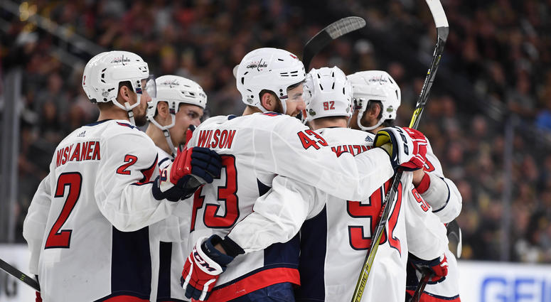 Tom Wilson celebrates after scoring a goal in the third period Tom_Wilson_Stanley_Cup_Game_1