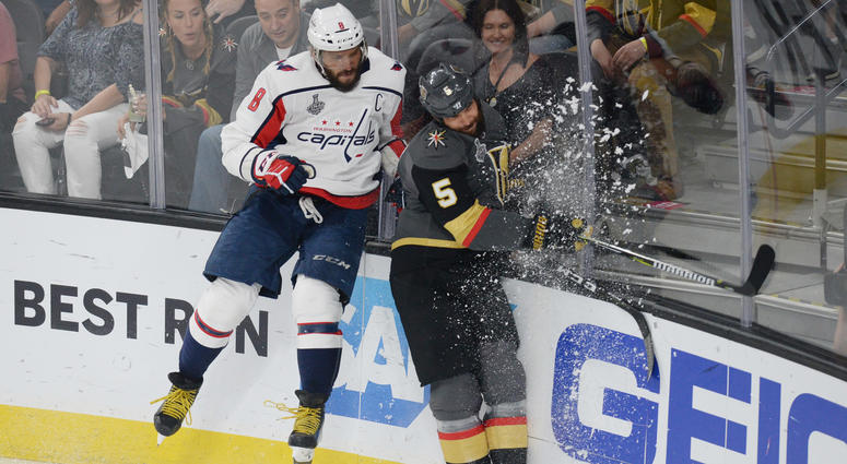 Ovi chases the puck with Vegas defenseman Deryk Engelland Alex_Ovechkin_Game_5
