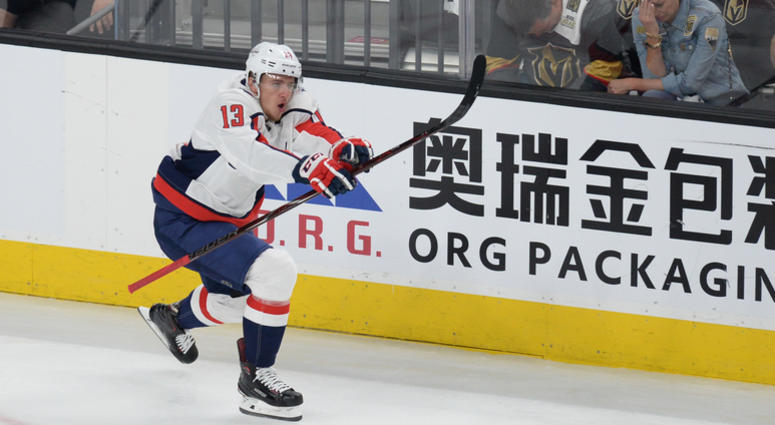 Jakub Vrana celebrates a goal. Jakub_Vrana