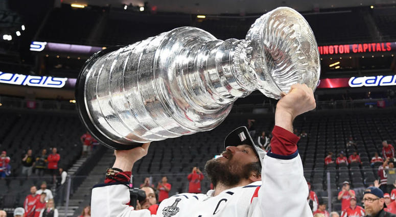 Alex Ovechkin hoists the Stanley Cup. The Stanley Cup is visiting Chad Dukes and 106.7 The Fan.